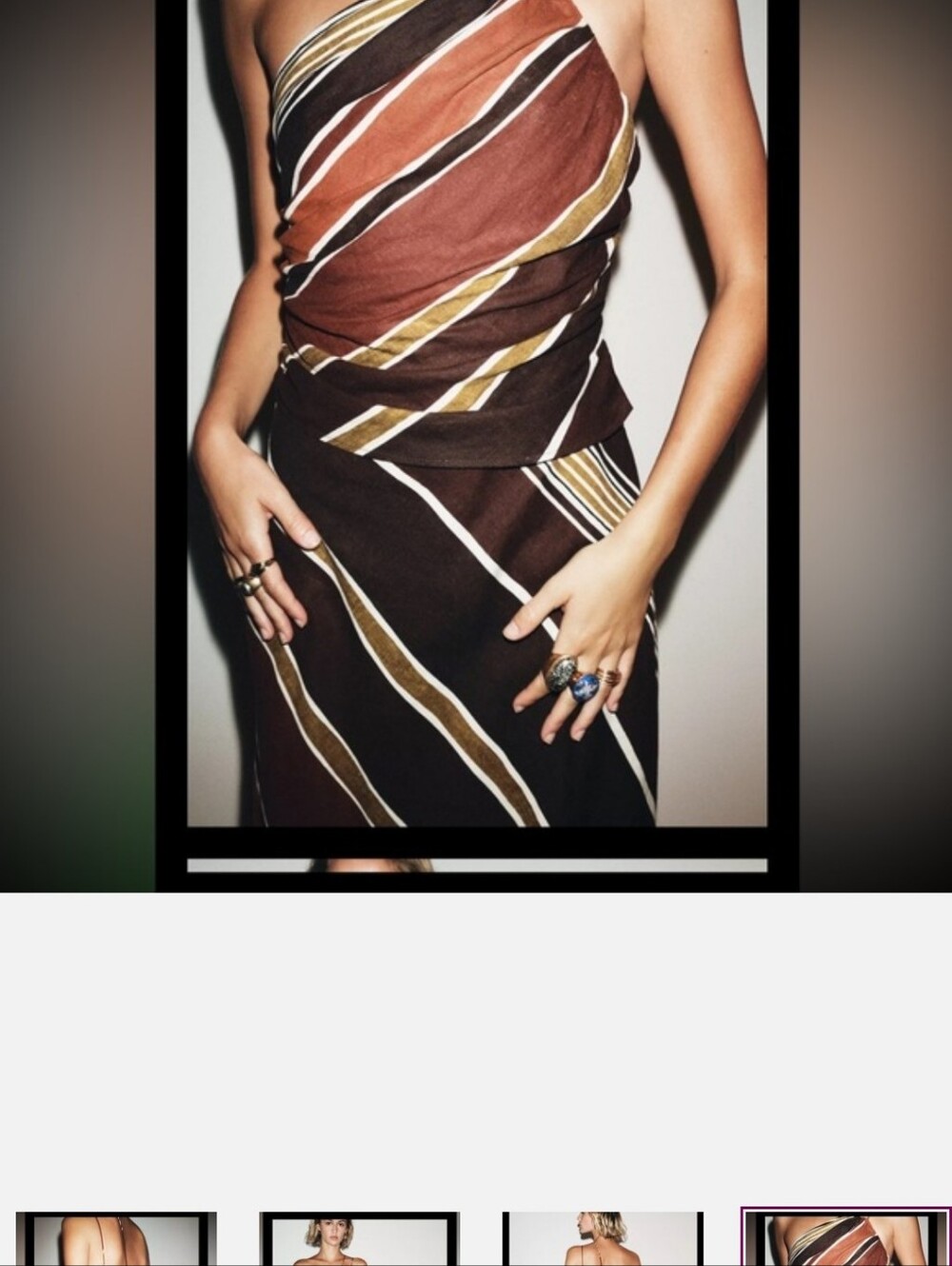 One-Shoulder Striped Midi Dress in Brown and Rust - Picture 5 of 10